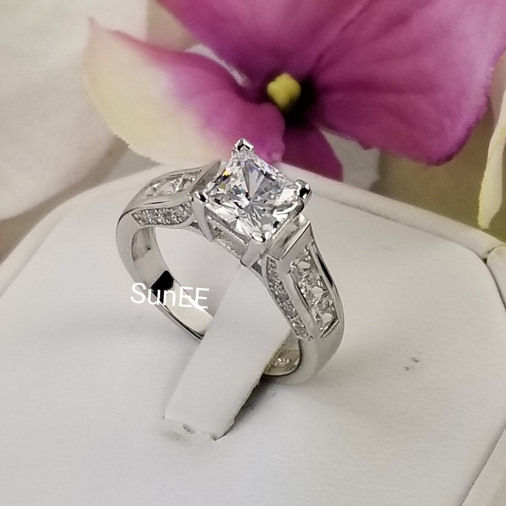 NEW WOMENS 925 STERLING SILVER ENGAGEMENT RINGS WEDDING RINGS DIAMOND SET - Picture 4 of 6